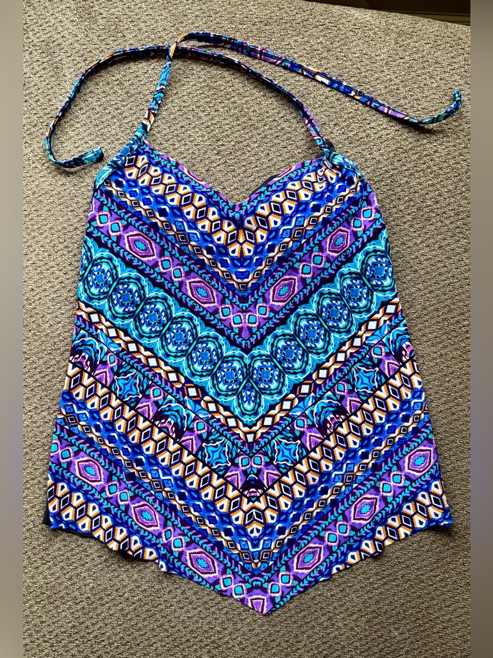 Aqua Green Vibrant Boho Tankini Swim Top with Built In Cups